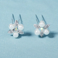 2pcs Rhinestone Faux Pearl Silvery Hairpin Bridal Wedding Bobby Pin
