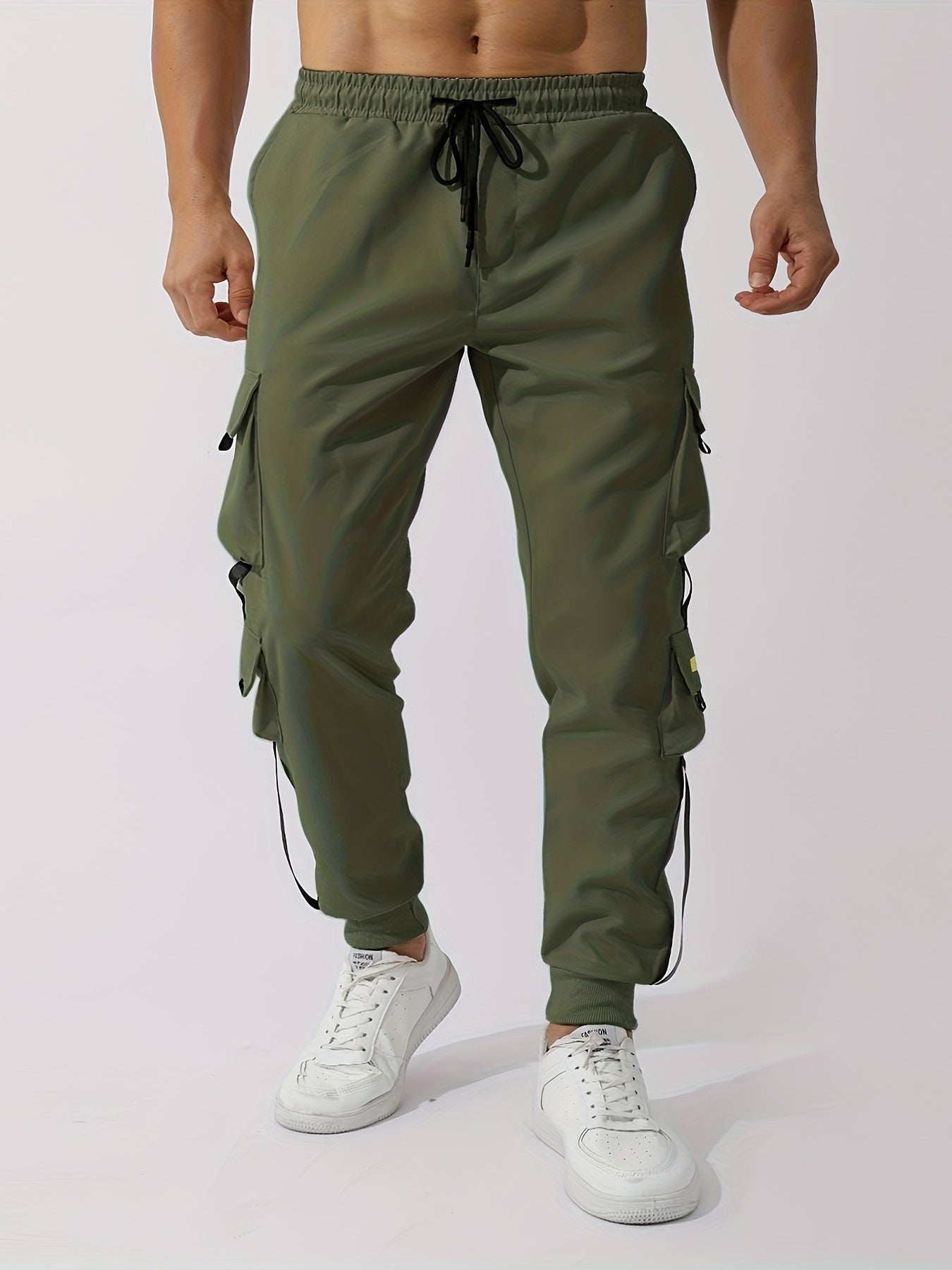Men's Casual Flap Pocket Pants Tapered Sports Pants