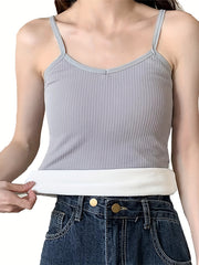 Solid Ribbed Thermal Underwear Top Soft V Neck Plush Cami Top Women's Lingerie