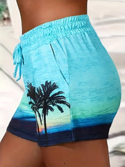 Coconut Tree Print Drawstring Shorts for Women
