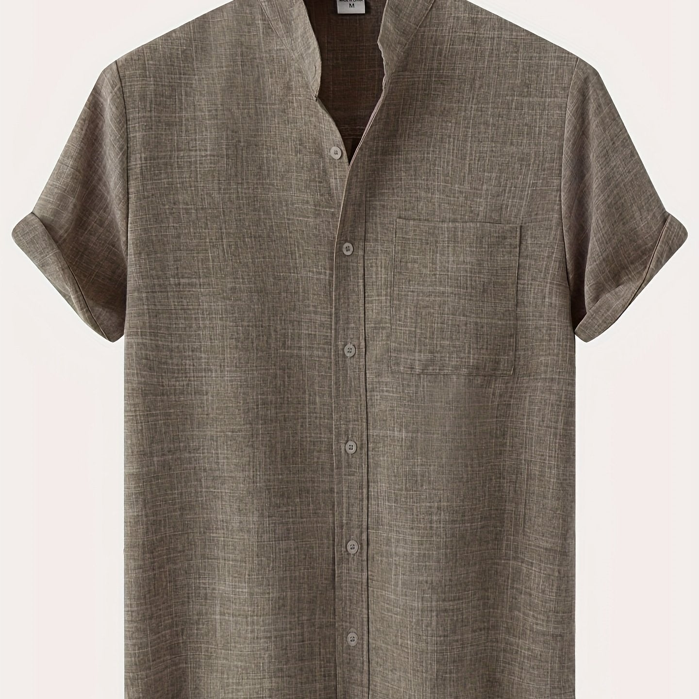 Men's Short Sleeve Stand Collar Shirt - Casual Button Up for Summer