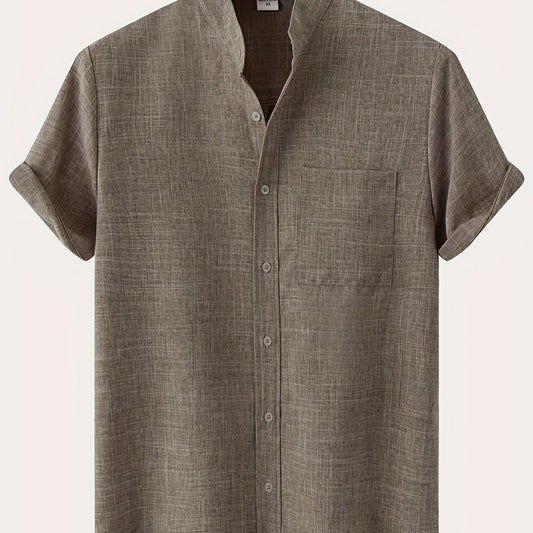 Men's Short Sleeve Stand Collar Shirt - Casual Button Up for Summer