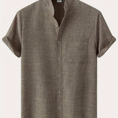 Men's Short Sleeve Stand Collar Shirt - Casual Button Up for Summer