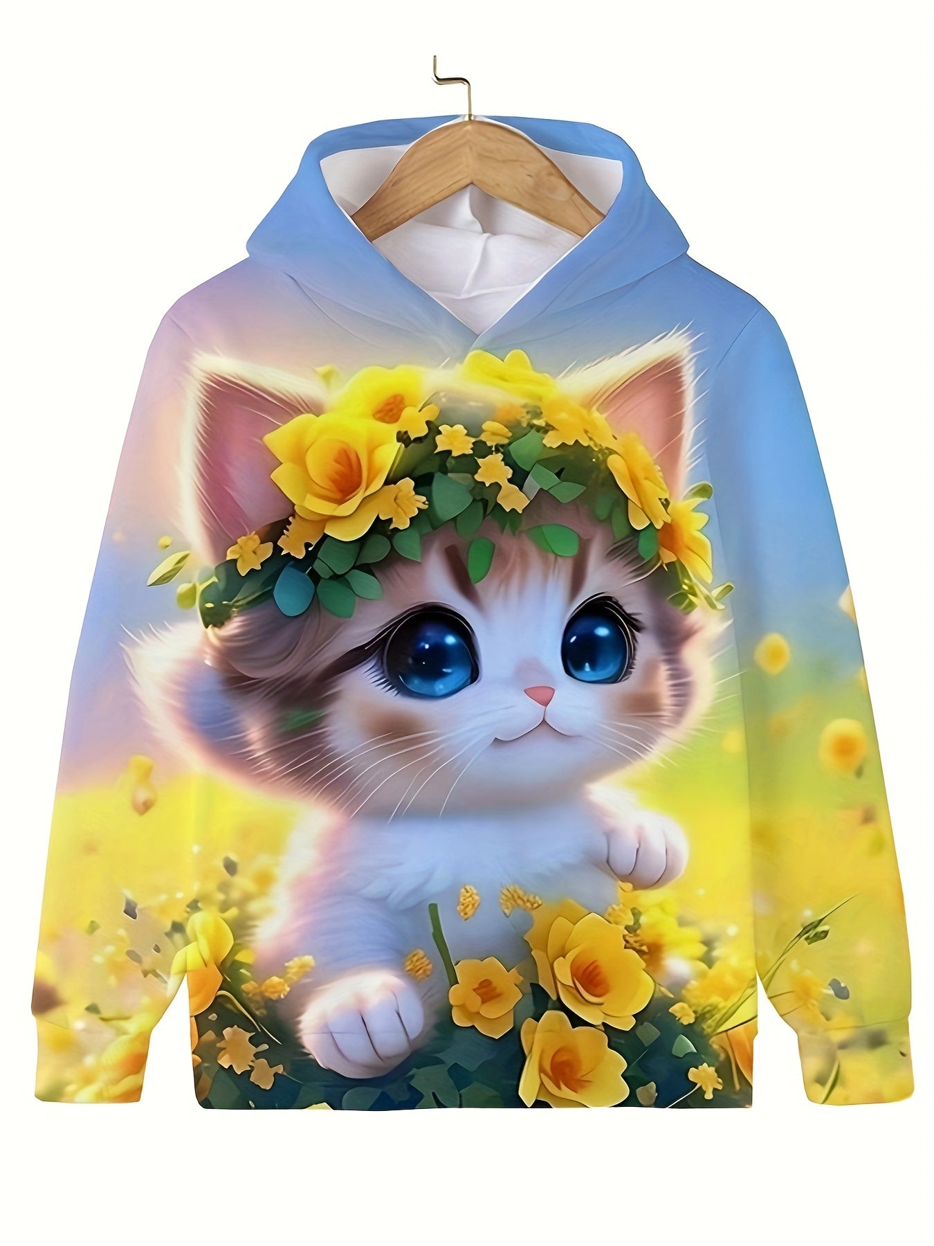 Sunshine Kitty Flower Sweatshirt Hoodie Comfy Hooded Pullover Girls Boys