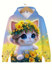 Sunshine Kitty Flower Sweatshirt Hoodie Comfy Hooded Pullover Girls Boys