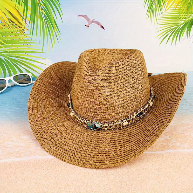 Colorful Gem Sunshade Straw Hat for Travel Beach Unisex