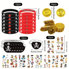 Pirate Party Favors: Coins, Gems, Bracelets, Eye Patch Tattoos