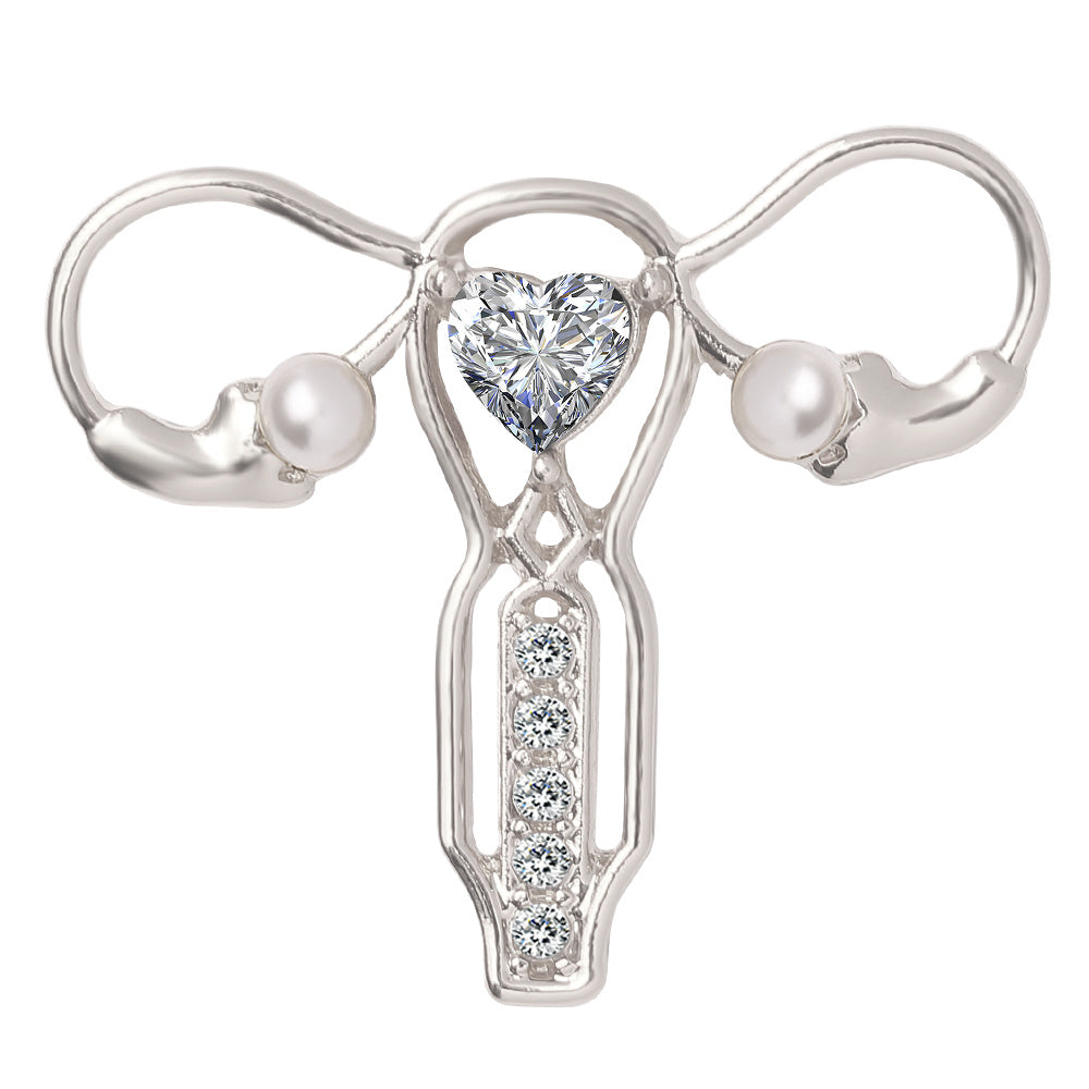 Pearl Crystal Uterus Brooch Feminine Health Pin for Doctors Nurses