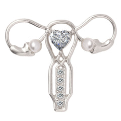 Pearl Crystal Uterus Brooch Feminine Health Pin for Doctors Nurses