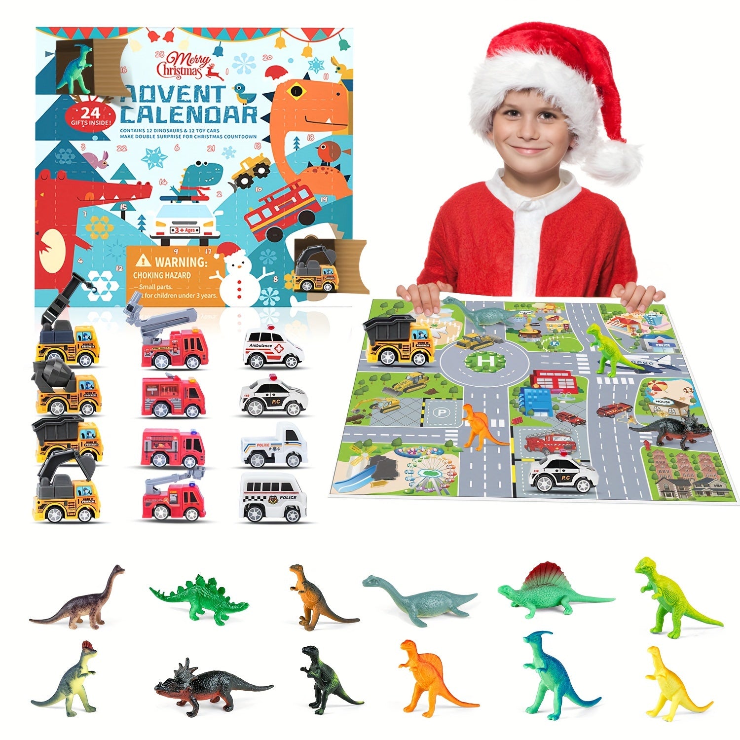 24 Days Advent Calendar 12 Dinosaurs 12 Pull Back Cars Stocking Stuffers Toys