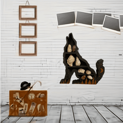 Wolf Shaped Crystal Storage Rack Wooden Wall Mounted Display Organizer
