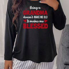 Women's Plus Size Letter Graphic Long Sleeve Round Neck Sleepwear Top
