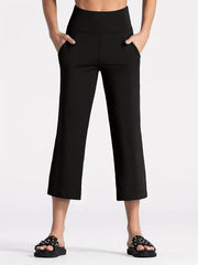 Plain Yoga Pants Mid Stretch Capris with Pockets