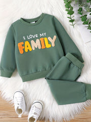 Baby Boy's I LOVE MY FAMILY Print Casual Set Kid's Pullover Top & Pants