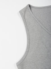 Ribbed Scoop Neck Stretch Crop Tank Top