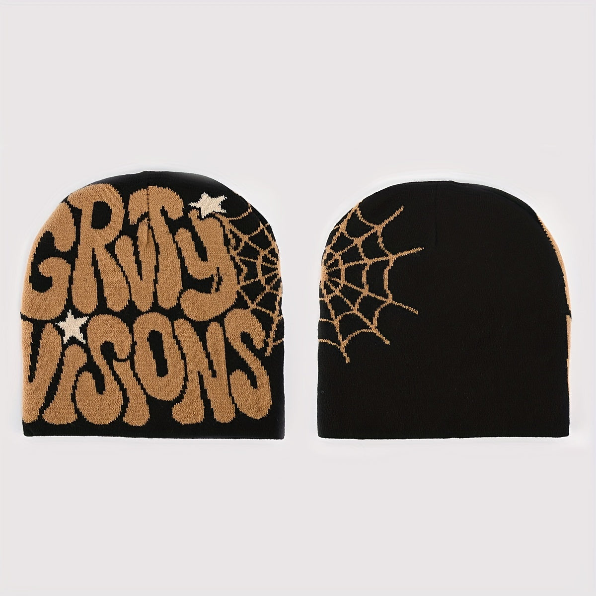 Double Side Y2K Beanie Spider Web Letter Jacquard Candy Hip Hop Knit Hat