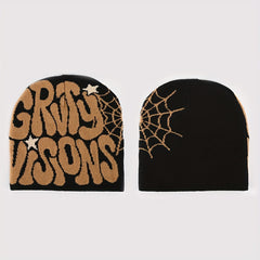 Double Side Y2K Beanie Spider Web Letter Jacquard Candy Hip Hop Knit Hat