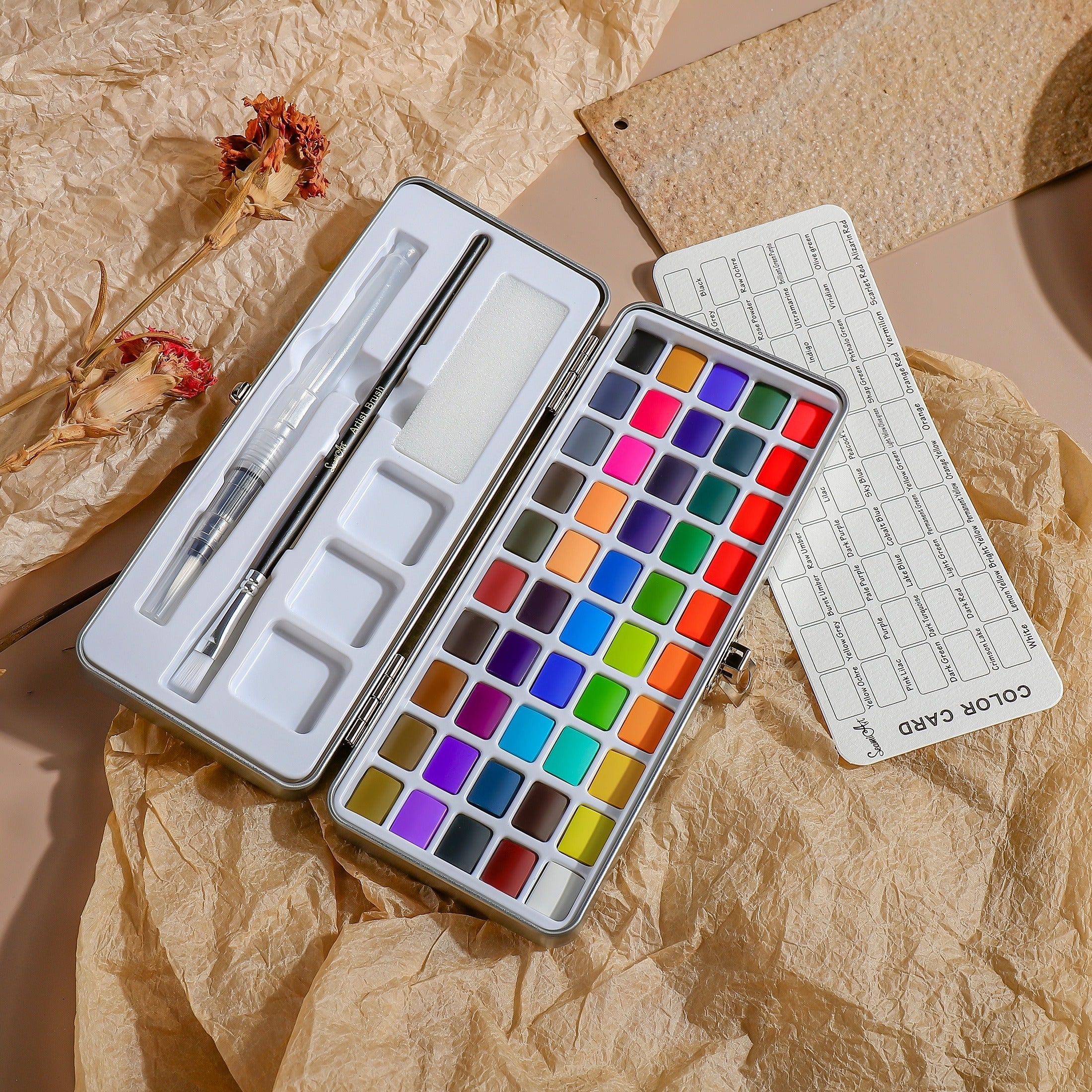 50 90 Colors Watercolor Paint Set Metal Box Pigments Watercolor Paper Supplies