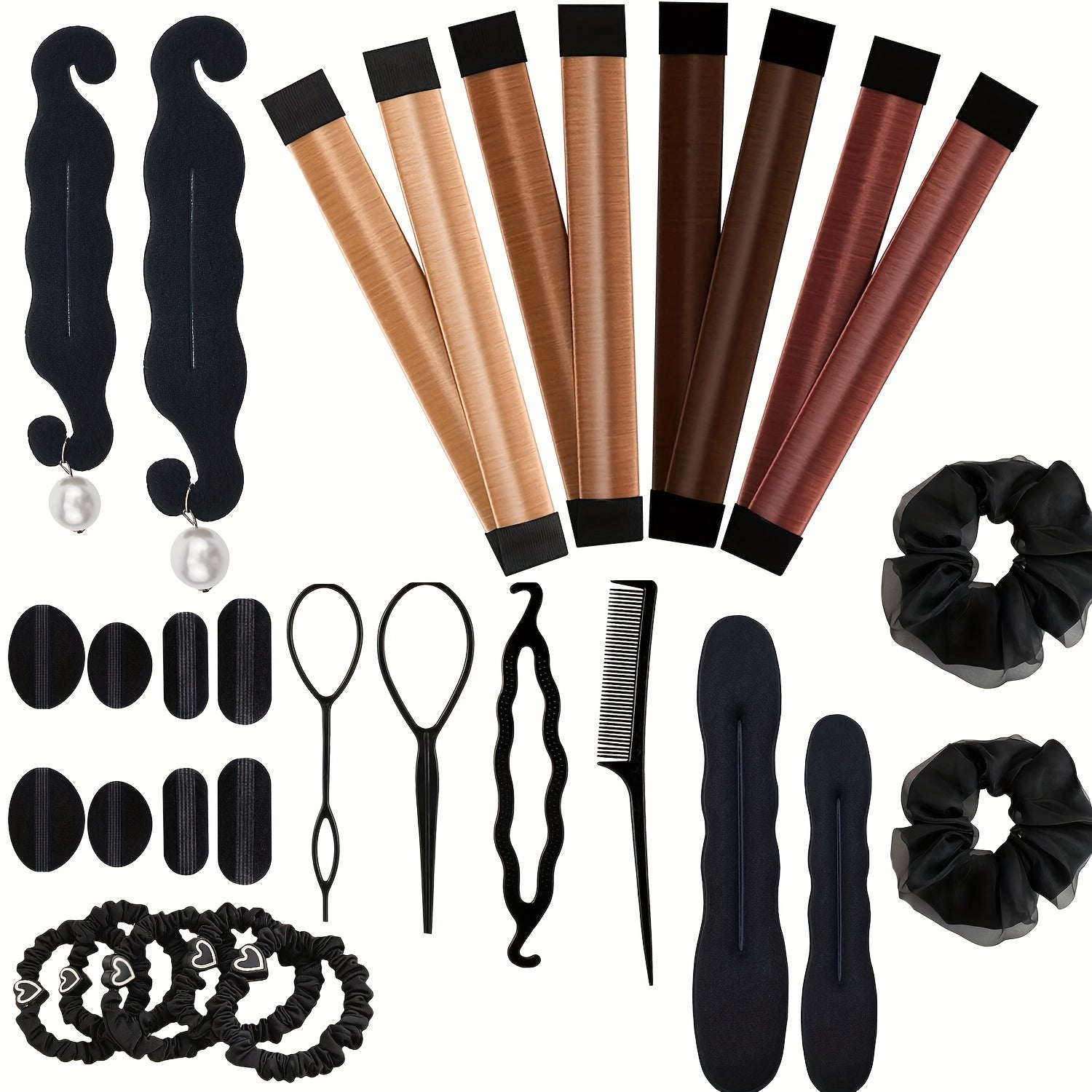 Hair Styling Accessory Set with Bun Maker, Clips, Combs & More
