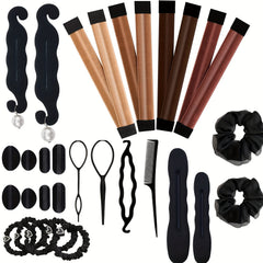 Hair Styling Accessory Set with Bun Maker, Clips, Combs & More