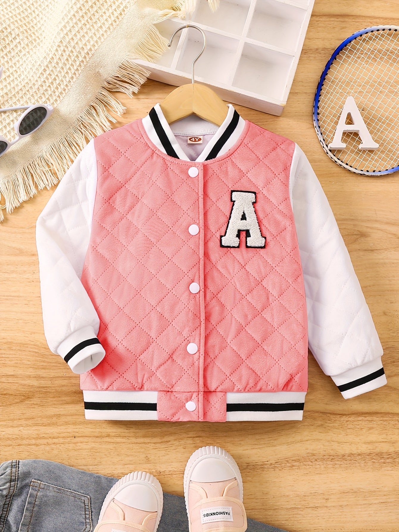 Girl's Block Letter Embroidery Varsity Jacket