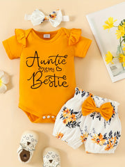 3pcs Baby Girls Auntie Is My Bestie Set