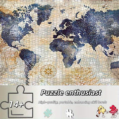 Vintage World Map Puzzle with Compass High Cardboard Portable