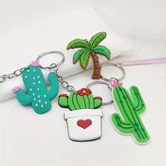 6pcs Cartoon Cactus Keychain Pendant Plants Key Ring Bag Accessories