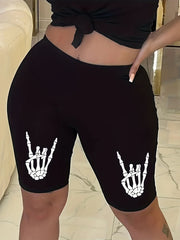 Rock Skeleton Print High Rise Biker Shorts