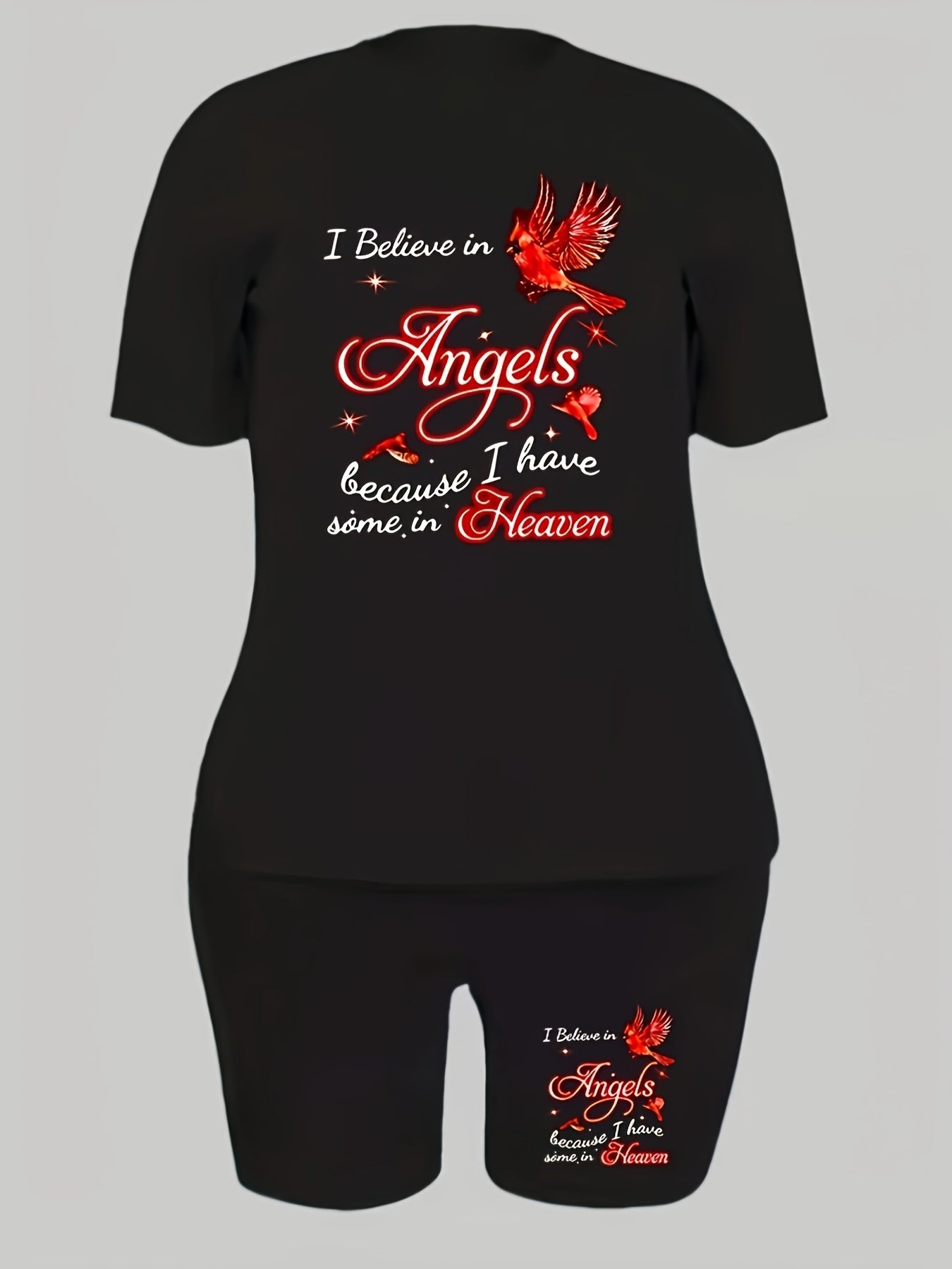 Women's Plus Bird & Letter Print Tee & Shorts Set