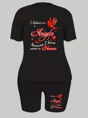 Women's Plus Bird & Letter Print Tee & Shorts Set