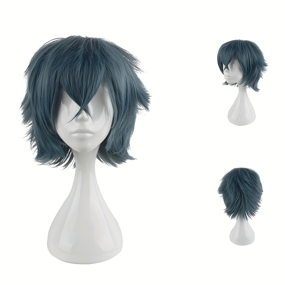 Men's 14 Inch Cyan Gray Anime Dress Up Wig