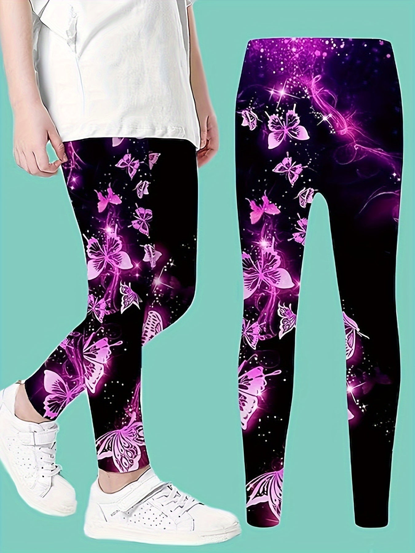 Girls Butterfly Print Yoga Pants Comfy Leggings Spring Fall Sports