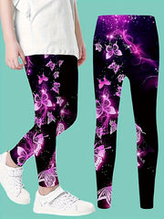 Girls Butterfly Print Yoga Pants Comfy Leggings Spring Fall Sports