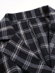 Plaid Double Breasted Lapel Neck Blazer Long Sleeve Casual Blazer
