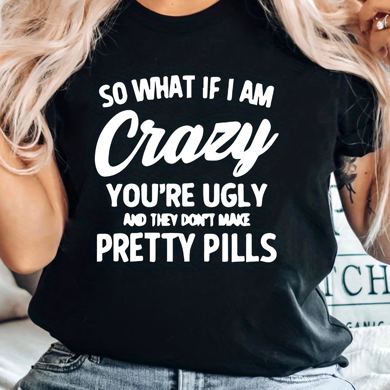 Casual Sports T shirt Solid Letter Round Neck T shirt Women's Clothing