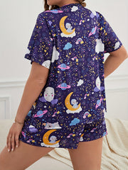 Pajamas Set Women's Plus Cartoon Print Tee & Shorts Lounge Set