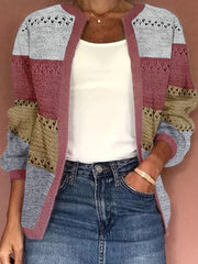 Eyelet Knit Cardigan Open Front Long Sleeve Sweater