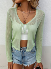 Long Sleeve Open Knit Cardigan Solid Casual Sweater