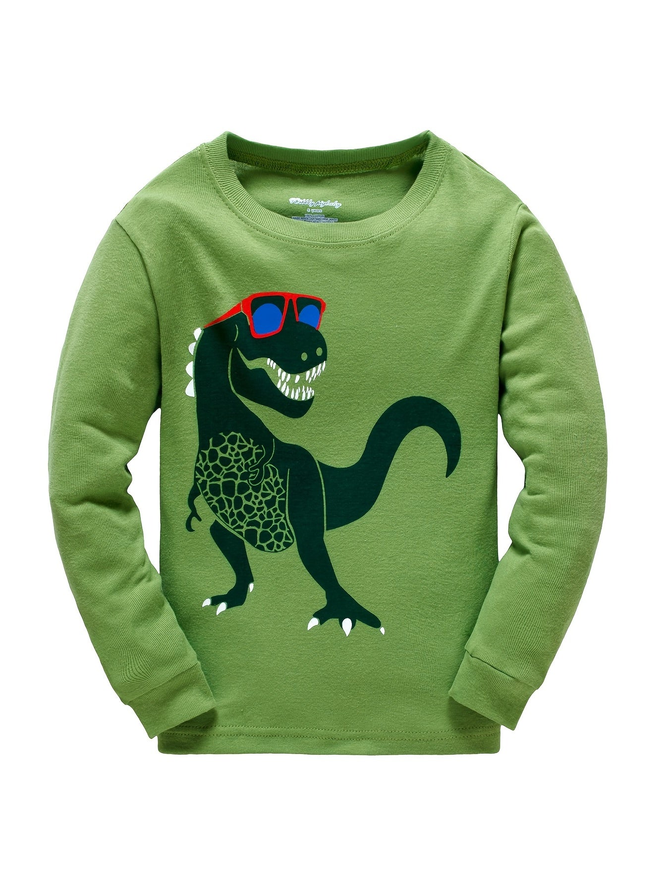 2pcs Boys Dinosaur Pajama Set Crew Neck Loungewear