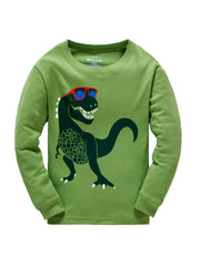 2pcs Boys Dinosaur Pajama Set Crew Neck Loungewear