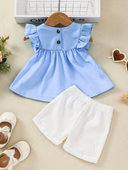 Baby Girl's Ruffled Top and Solid Shorts Set