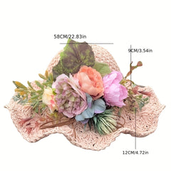 Flower Garland Decor Sun Hat Ruffles Straw Hats UV Protection Beach Hat