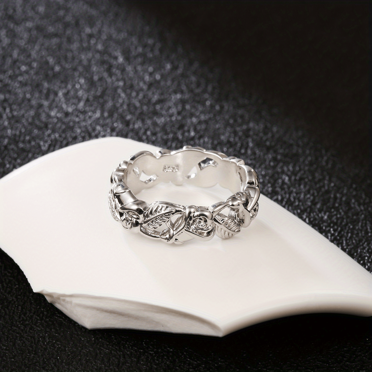 Hollowed Rose Flower And Leaf Ring