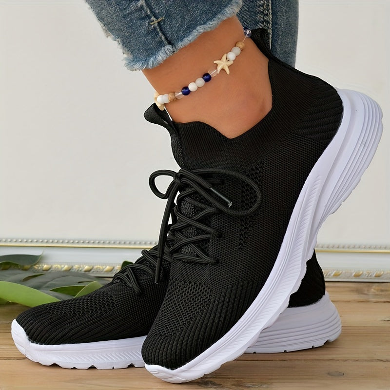 Women's Minimalist Solid Sneakers Lace Up Low Flying Woven Elastic Shoes