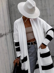 Women's Plus Size Striped Open Front Cardigan