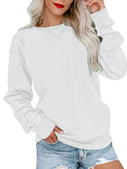 Solid Crew Neck Long Sleeve Sweatshirt for Women