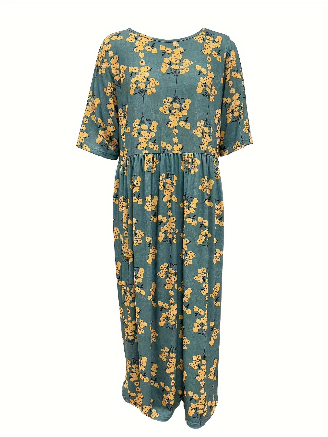 Boho Dress Women's Plus Size Allover Print Half Sleeve Maxi Dress