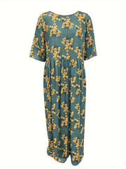 Boho Dress Women's Plus Size Allover Print Half Sleeve Maxi Dress