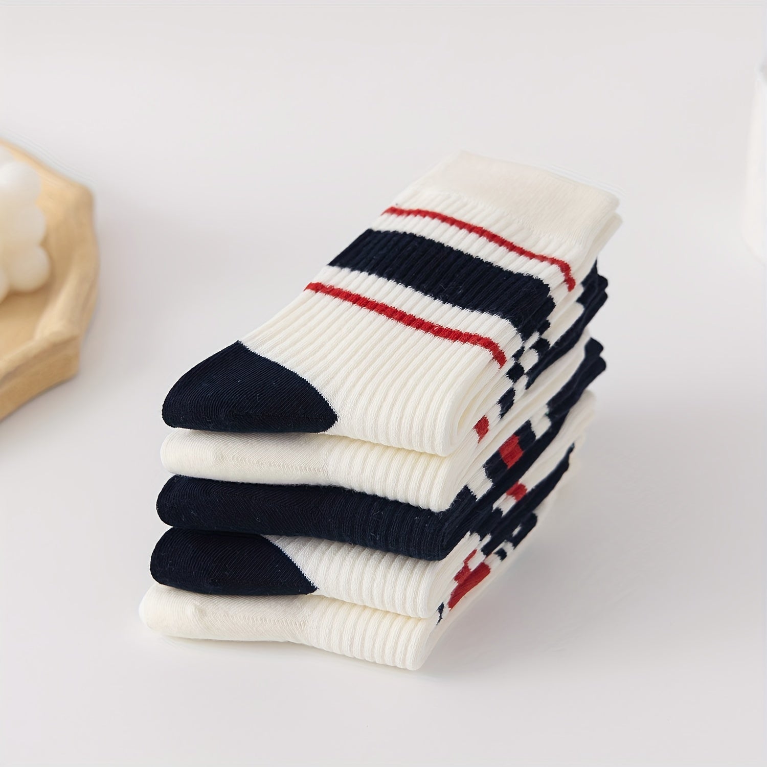 5 Pairs Colorblock Striped Socks Comfy & Breathable All match Sports Socks
